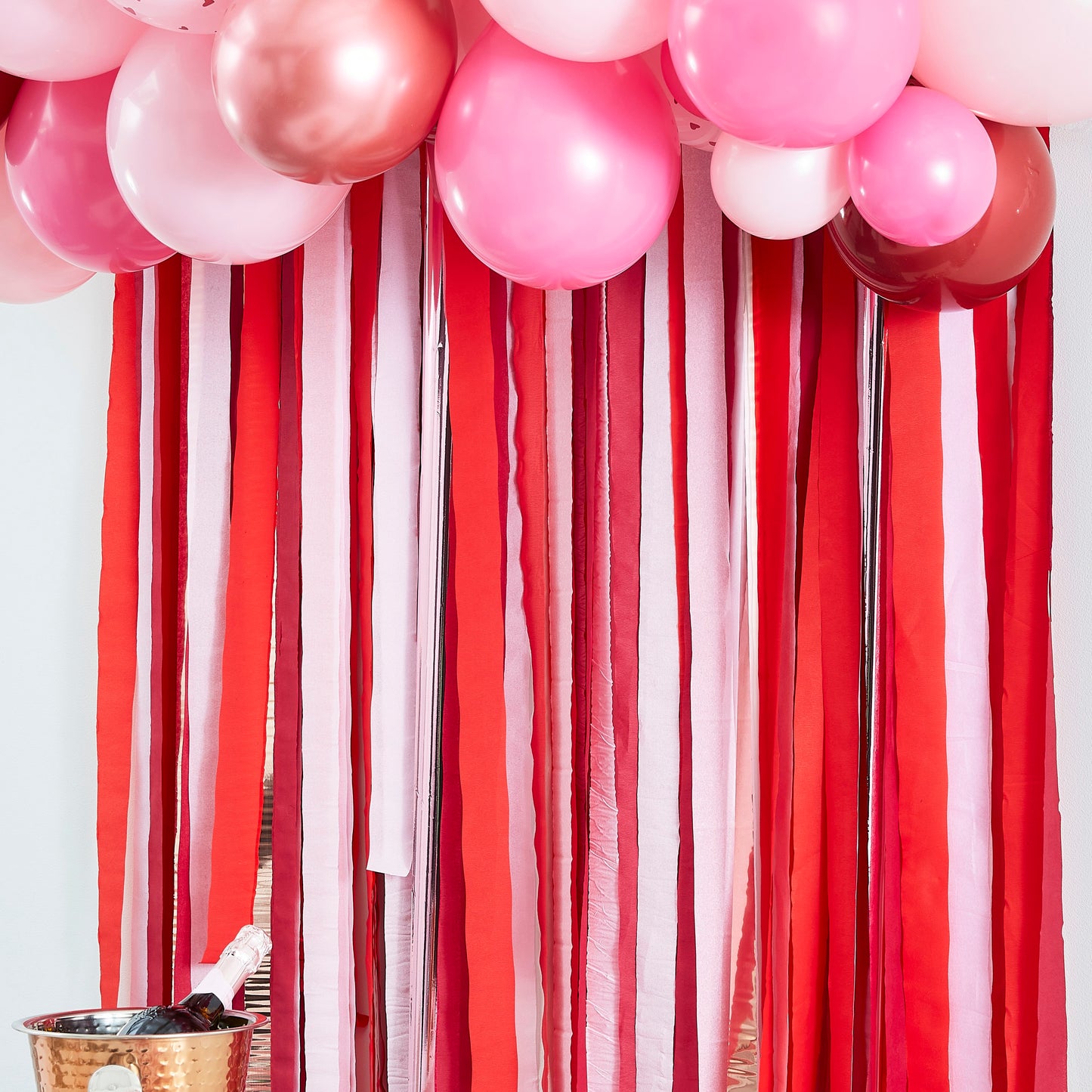 Rose Gold , pink and red streamer backdrop