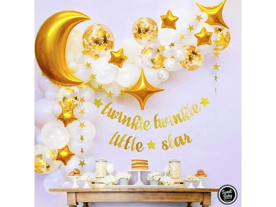 White and gold with stars and moon shaped arch balloon