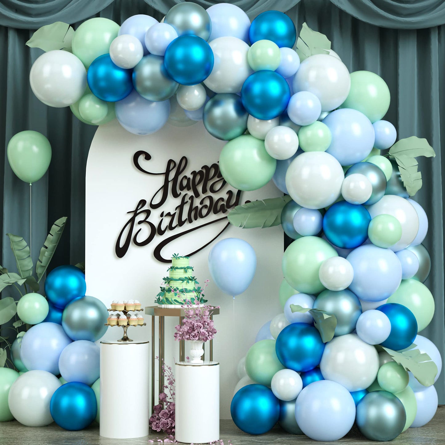 Green and blue arch balloon kit