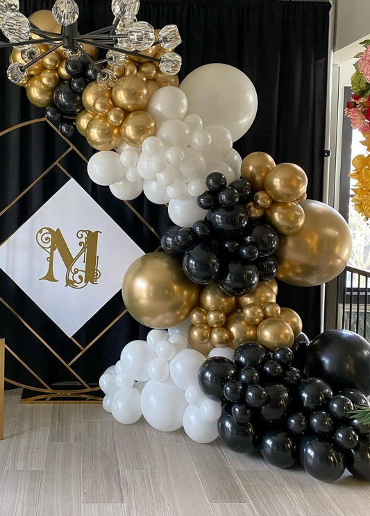 Black , White & Gold Balloon Garland Kit