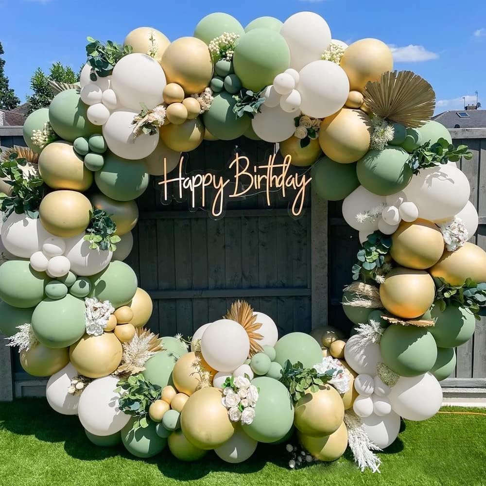 Bean green paste, sand white, and beige orange balloon arch kit