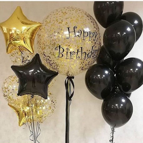 Black and gold Happy Birthday balloon kit