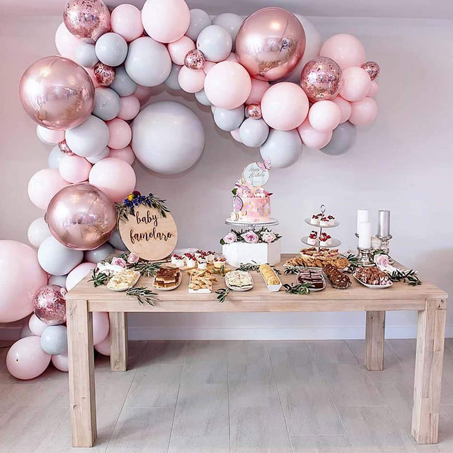 Baby pink with sequin rose gold balloon arch kit