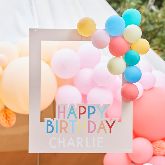 Multicoloured Happy Birthday Photo Booth Frame with Balloons